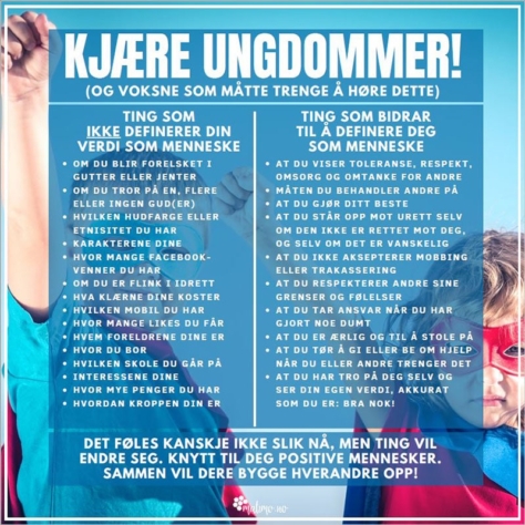 Plakat hvor det står "Kjære Ungdommer" med mange punkter under